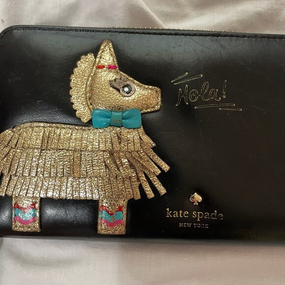 KATE SPADE Haute Stuff Piñata Llama Lacey Zip Around Leather Clutch Wallet READ - Picture 2 of 16